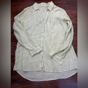 Sigrid Olsen Lime Green Linen Blouse Size XL